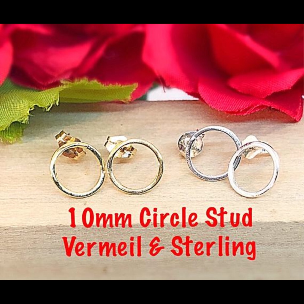 Circle Outline Studs Sterling & Gold Vermeil Nwt, Stocking Stuffer